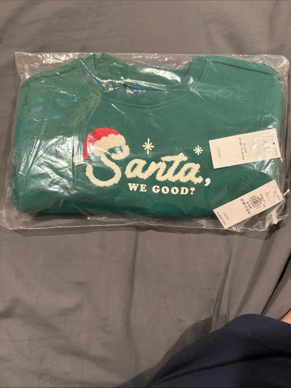 Old Navy Green Holiday Pajama Set with Santa Graphic